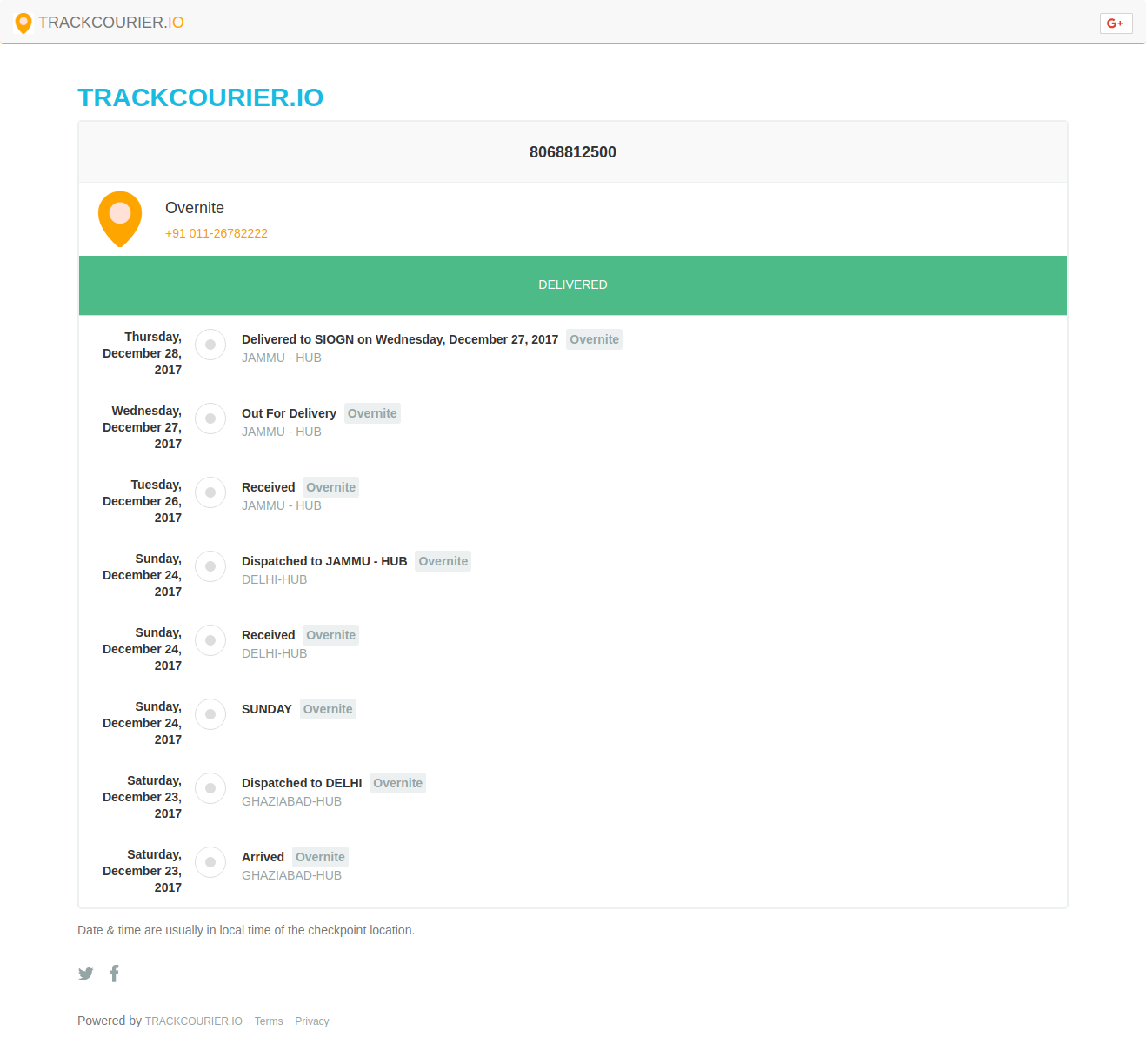 TrackCourier.io sample tracking